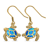 Drop Dangle Turtle Earrings Created Opal 925 Sterling Silver (17mm)