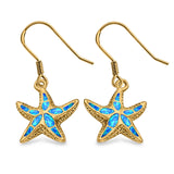Drop Dangle Starfish Earrings Created Opal 925 Sterling Silver (17mm)