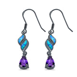 Pear Amethyst Drop Dangle Earrings Created Opal Simulated CZ 925 Sterling Silver (30mm)
