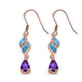 Pear Amethyst Drop Dangle Earrings Created Opal Simulated CZ 925 Sterling Silver (30mm)