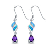 Pear Amethyst Drop Dangle Earrings Created Opal Simulated CZ 925 Sterling Silver (30mm)