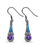 Pear Amethyst Drop Dangle Earrings Created Opal Simulated CZ 925 Sterling Silver (17mm)