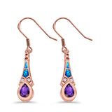 Pear Amethyst Drop Dangle Earrings Created Opal Simulated CZ 925 Sterling Silver (17mm)