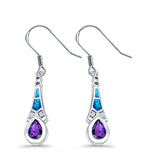 Pear Amethyst Drop Dangle Earrings Created Opal Simulated CZ 925 Sterling Silver (17mm)