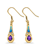 Pear Amethyst Drop Dangle Earrings Created Opal Simulated CZ 925 Sterling Silver (17mm)
