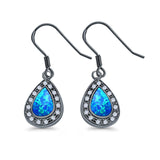 Drop Dangle Pear Earrings Created Opal Simulated CZ 925 Sterling Silver(17mm)