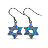 Star of David Drop Dangle Earrings Created Opal 925 Sterling Silver(21mm)