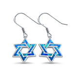 Star of David Drop Dangle Earrings Created Opal 925 Sterling Silver(21mm)