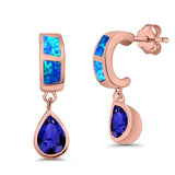 Pear Stud Earrings Lab Created Opal Simulated Blue Sapphire CZ 925 Sterling Silver (23mm)