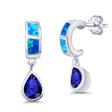 Pear Stud Earrings Lab Created Opal Simulated Blue Sapphire CZ 925 Sterling Silver (23mm)