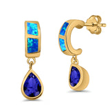 Pear Stud Earrings Lab Created Opal Simulated Blue Sapphire CZ 925 Sterling Silver (23mm)