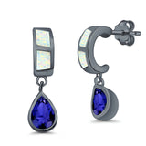 Pear Stud Earrings Lab Created Opal Simulated Blue Sapphire CZ 925 Sterling Silver (23mm)