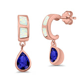 Pear Stud Earrings Lab Created Opal Simulated Blue Sapphire CZ 925 Sterling Silver (23mm)