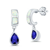 Pear Stud Earrings Lab Created Opal Simulated Blue Sapphire CZ 925 Sterling Silver (23mm)