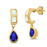Pear Stud Earrings Lab Created Opal Simulated Blue Sapphire CZ 925 Sterling Silver (23mm)