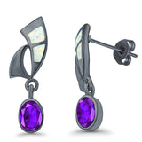 Stud Earrings Lab Created Opal Oval Simulated Amethyst 925 Sterling Silver (24mm)