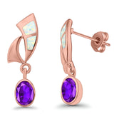 Stud Earrings Lab Created Opal Oval Simulated Amethyst 925 Sterling Silver (24mm)