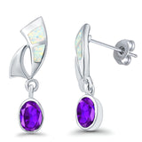 Stud Earrings Lab Created Opal Oval Simulated Amethyst 925 Sterling Silver (24mm)