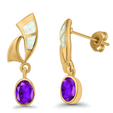 Stud Earrings Lab Created Opal Oval Simulated Amethyst 925 Sterling Silver (24mm)