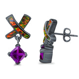 X CrissCross Stud Earrings Created Opal  Amethyst CZ 925 Sterling Silver (20mm)