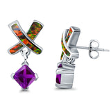X CrissCross Stud Earrings Created Opal  Amethyst CZ 925 Sterling Silver (20mm)
