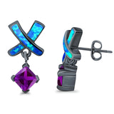 X CrissCross Stud Earrings Created Opal  Amethyst CZ 925 Sterling Silver (20mm)