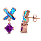X CrissCross Stud Earrings Created Opal  Amethyst CZ 925 Sterling Silver (20mm)