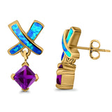 X CrissCross Stud Earrings Created Opal  Amethyst CZ 925 Sterling Silver (20mm)