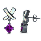 X CrissCross Stud Earrings Created Opal  Amethyst CZ 925 Sterling Silver (20mm)