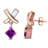 X CrissCross Stud Earrings Created Opal  Amethyst CZ 925 Sterling Silver (20mm)