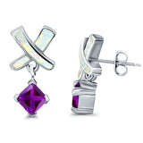X CrissCross Stud Earrings Created Opal  Amethyst CZ 925 Sterling Silver (20mm)