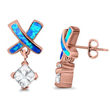 X CrissCross Stud Earrings Created Opal Simulated Amethyst CZ 925 Sterling Silver (20mm)