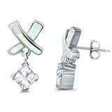 X CrissCross Stud Earrings Created Opal Simulated Amethyst CZ 925 Sterling Silver (20mm)