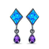Square Stud Earrings Created Opal Pear Simulated Amethyst CZ 925 Sterling Silver (24mm)