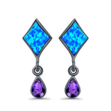 Square Stud Earrings Created Opal Pear Simulated Amethyst CZ 925 Sterling Silver (24mm)