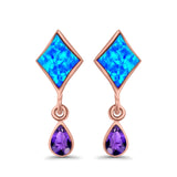 Square Stud Earrings Created Opal Pear Simulated Amethyst CZ 925 Sterling Silver (24mm)