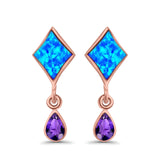 Square Stud Earrings Created Opal Pear Simulated Amethyst CZ 925 Sterling Silver (24mm)