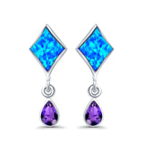 Square Stud Earrings Created Opal Pear Simulated Amethyst CZ 925 Sterling Silver (24mm)