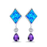 Square Stud Earrings Created Opal Pear Simulated Amethyst CZ 925 Sterling Silver (24mm)