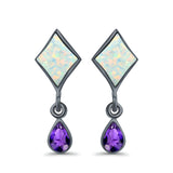 Square Stud Earrings Created Opal Pear Simulated Amethyst CZ 925 Sterling Silver (24mm)