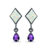 Square Stud Earrings Created Opal Pear Simulated Amethyst CZ 925 Sterling Silver (24mm)