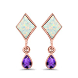 Square Stud Earrings Created Opal Pear Simulated Amethyst CZ 925 Sterling Silver (24mm)