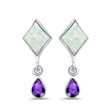 Square Stud Earrings Created Opal Pear Simulated Amethyst CZ 925 Sterling Silver (24mm)