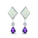 Square Stud Earrings Created Opal Pear Simulated Amethyst CZ 925 Sterling Silver (24mm)