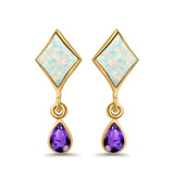 Square Stud Earrings Created Opal Pear Simulated Amethyst CZ 925 Sterling Silver (24mm)