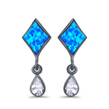 Square Stud Earrings Created Opal Pear Simulated Amethyst CZ 925 Sterling Silver (24mm)