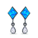 Square Stud Earrings Created Opal Pear Simulated Amethyst CZ 925 Sterling Silver (24mm)