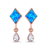 Square Stud Earrings Created Opal Pear Simulated Amethyst CZ 925 Sterling Silver (24mm)