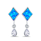 Square Stud Earrings Created Opal Pear Simulated Amethyst CZ 925 Sterling Silver (24mm)
