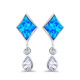 Square Stud Earrings Created Opal Pear Simulated Amethyst CZ 925 Sterling Silver (24mm)